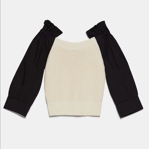 Zara Black and Cream Off-Shoulder Sweater